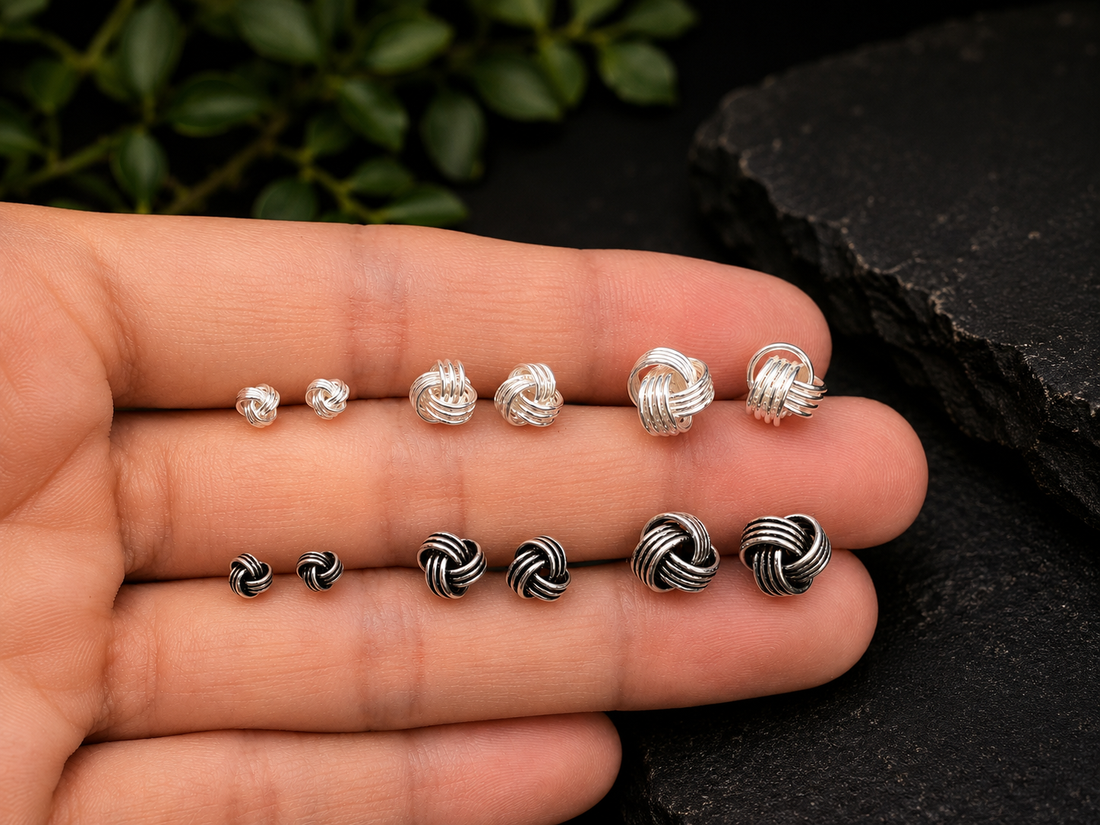 Celtic Knot Stud Earrings  Oxidized & Polished