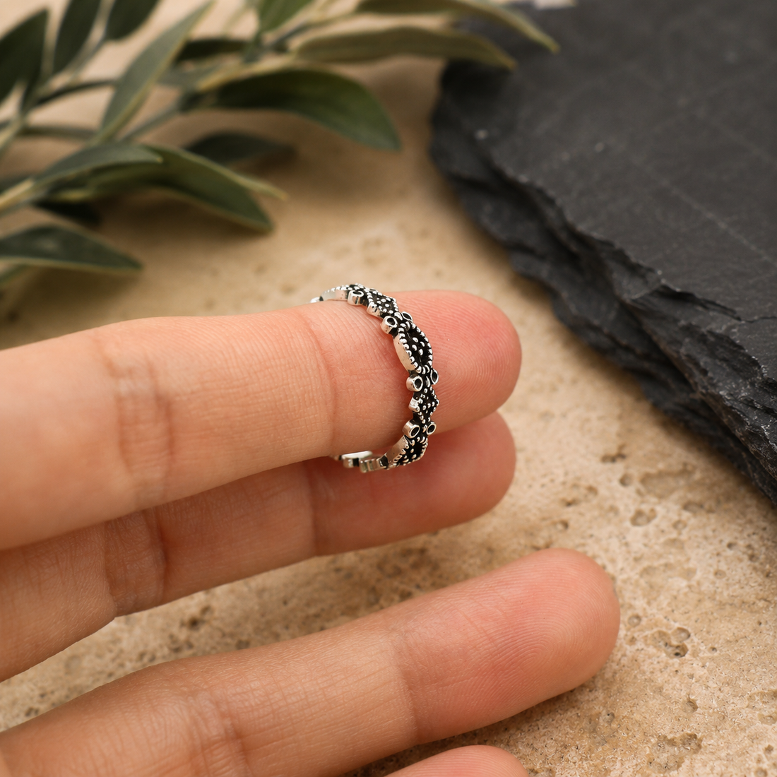 Vintage Oxidized Flower Ring