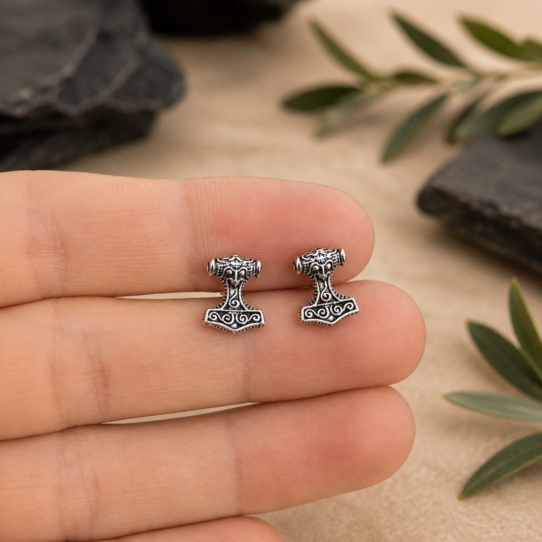 Viking Mjolnir Hammer Stud Earrings