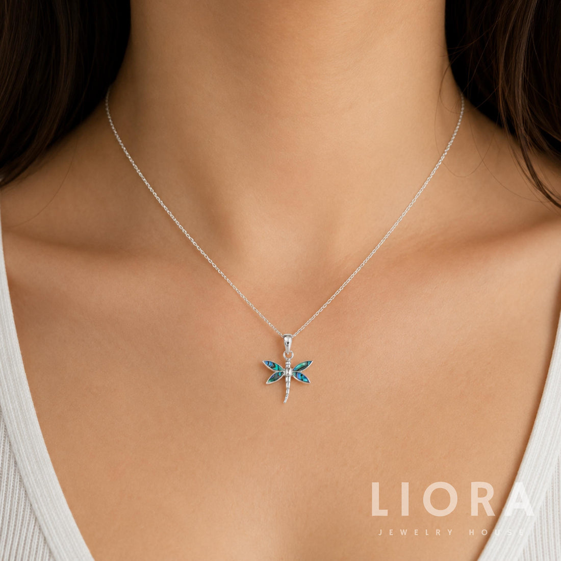 925 Sterling Silver Abalone Dragonfly Necklace, Dragonfly Pendant, Paua Shell Jewelry, Nature Lover Gift, Dainty Necklace