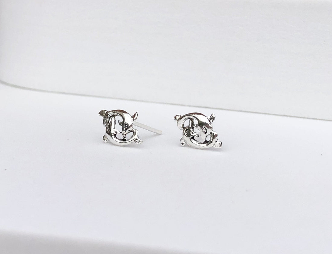 925 Sterling silver dolphin earrings, couple dolphin earrings, cuddle dolphin earrings, silver dolphin, swimming dolphin, dolphin gift