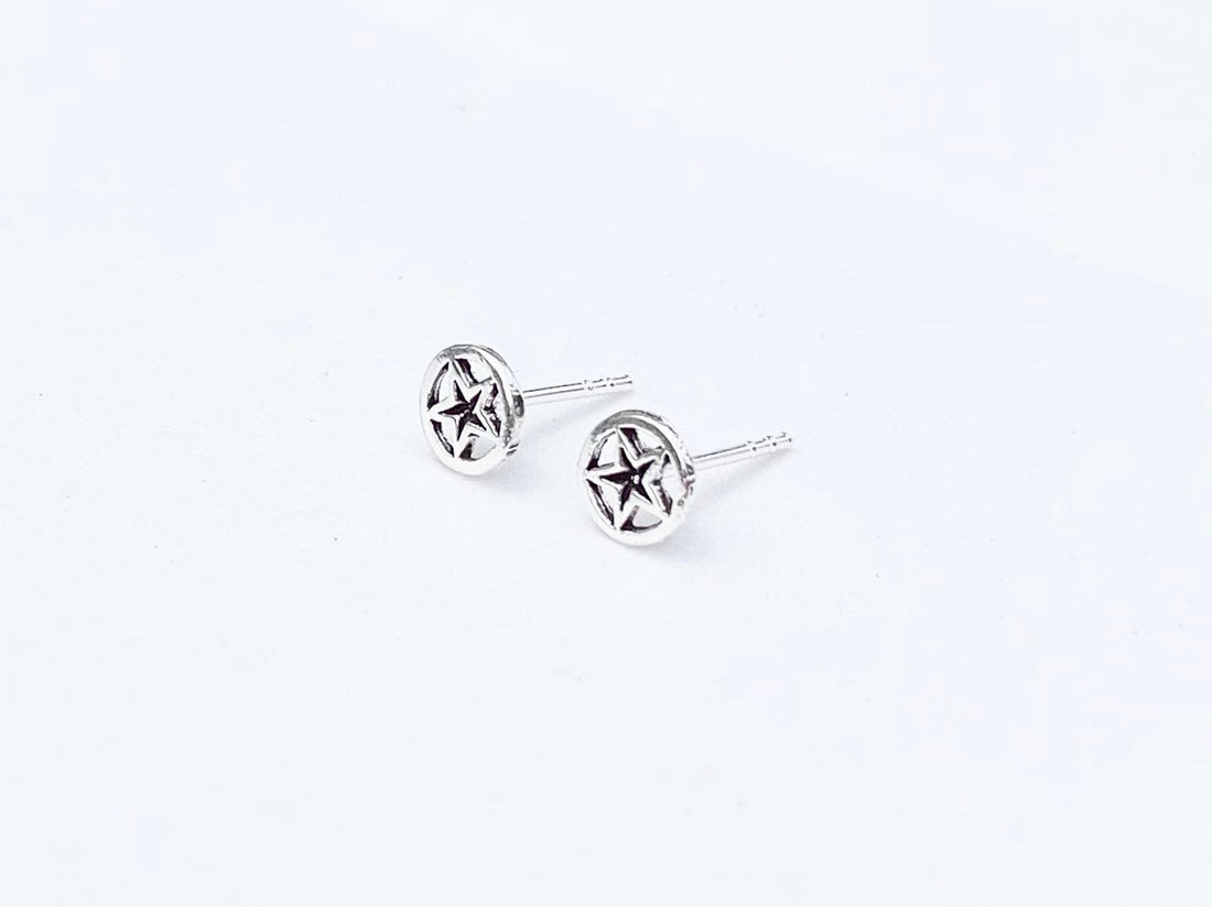 925 Sterling silver star stud earrings, circle star earrings, star studs, star earrings, small star earrings, circle star, star jewelry