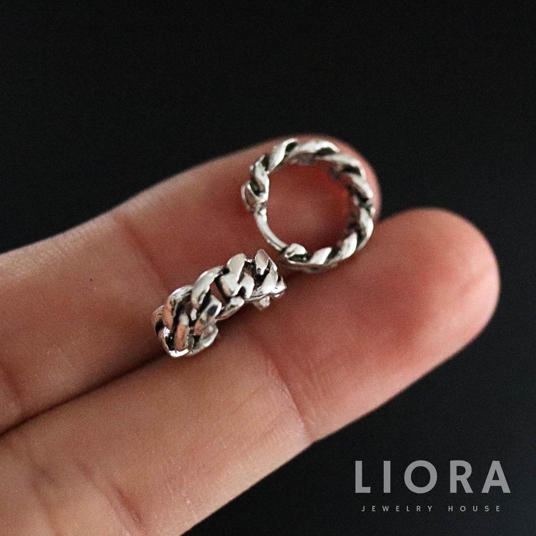 Chunky Chain Hoop Earrings Sterling Silver, 12mm Thick Hoop, 4mm Bold Silver Earrings, Minimalist Chain Huggies, Chain link Hoops