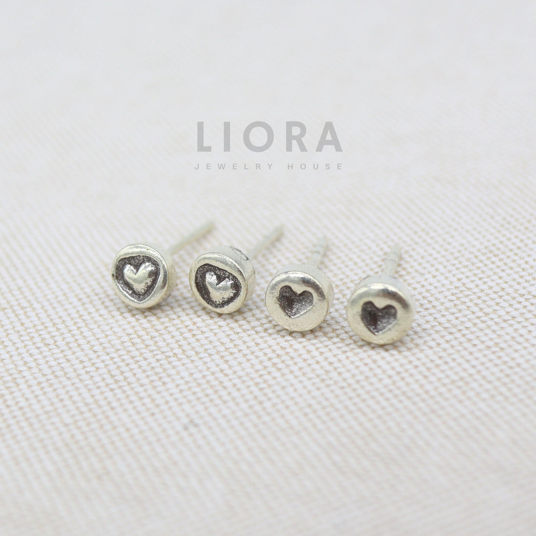 Handcraft Circle Heart Stud Earrings, Pure Silver Stud Earrings, Silver Heart Earrings, Heart Studs, Small Round Earrings