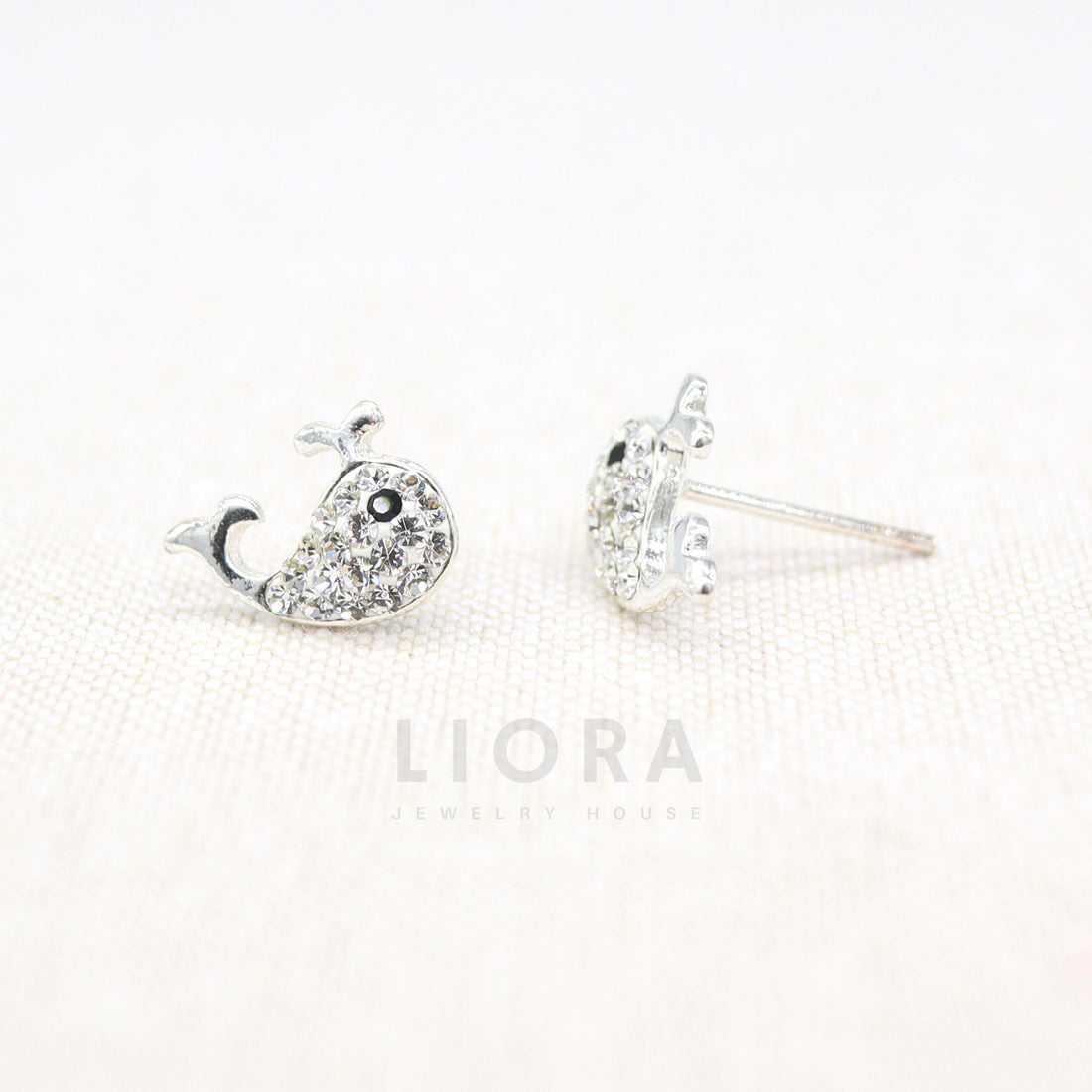 925 Sterling Silver Whale Stud Earrings Decorated with CZ Simulated Diamonds, Blue Whale Earrings, Whale Earrings, CZ Whale, Whale Gift