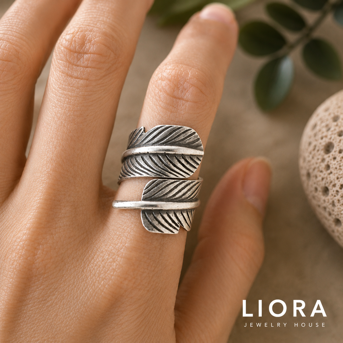 Karen Hill Tribe Silver Feather Ring | Handmade Adjustable Leaf Ring