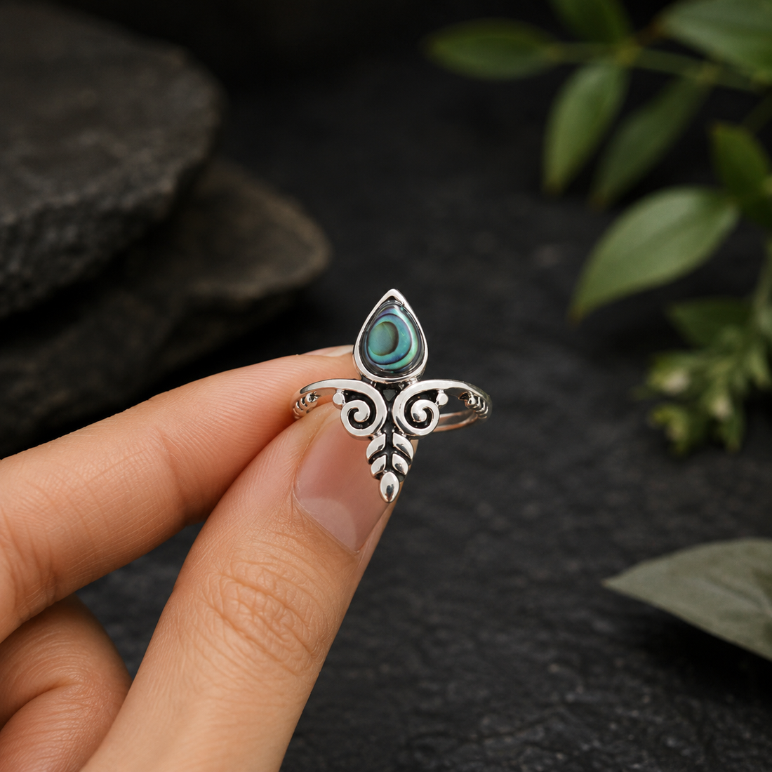 Teardrop Abalone Boho Ring
