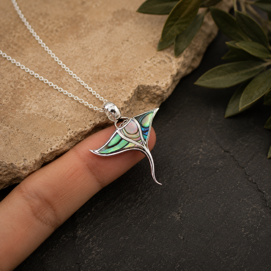 Manta Ray Abalone Shell Pendant
