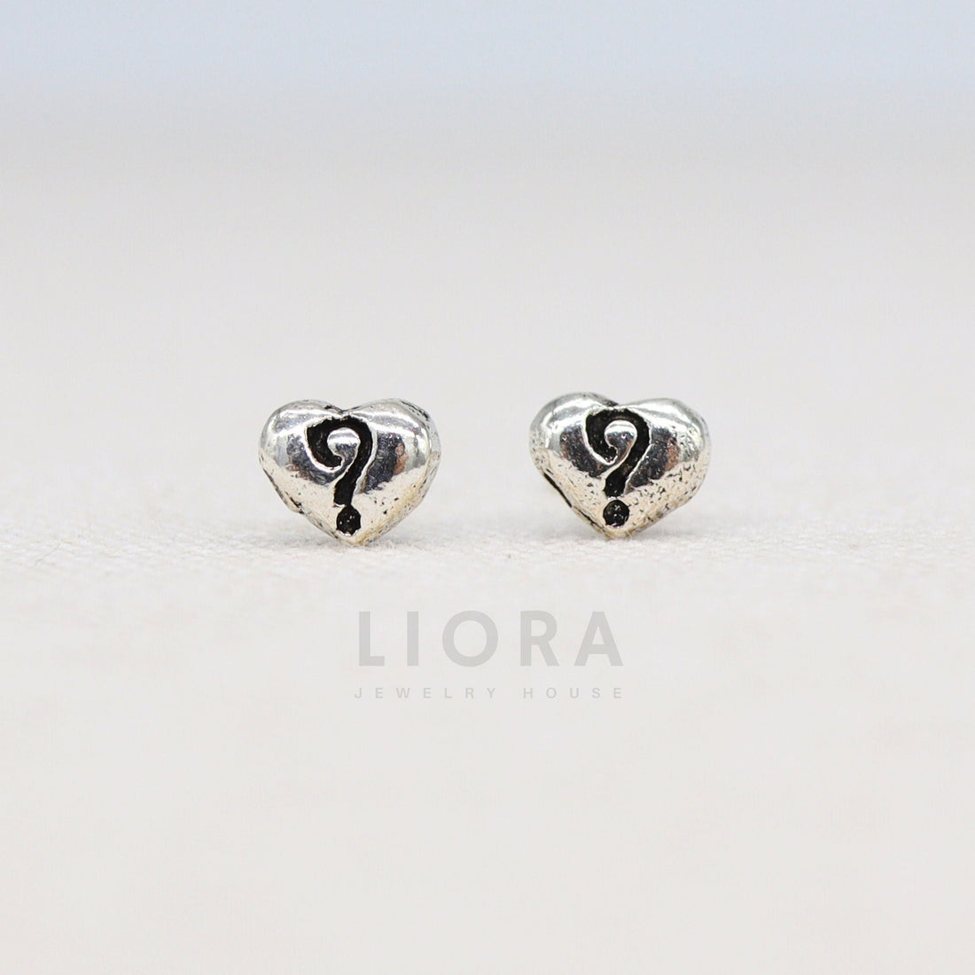 925 Sterling Silver Heart Stud Earrings, Question Mark Heart Earrings, Heart Earrings, Heart Jewelry