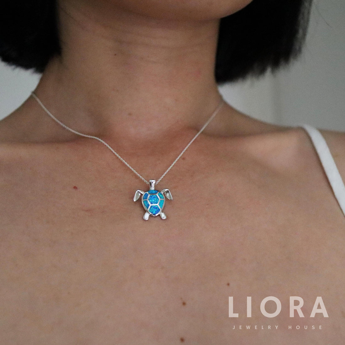 925 Sterling Silver Blue Opal Turtle Pendant Necklace, Turtle Pendant, Opal Turtle, Sea Turtle, Turtle Necklace, Opal Animal Gift