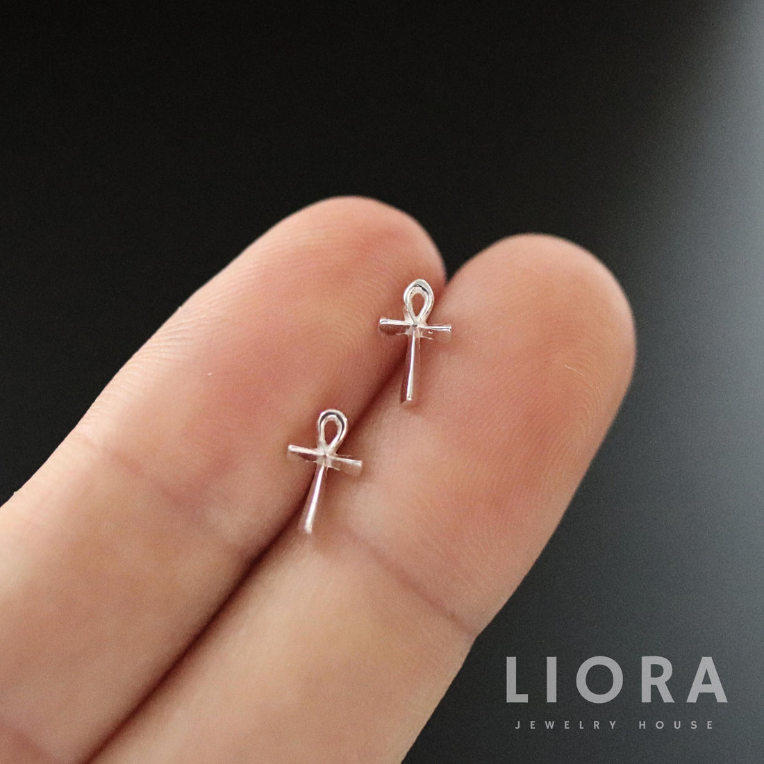 925 Sterling Silver Ankh Cross Stud Earrings