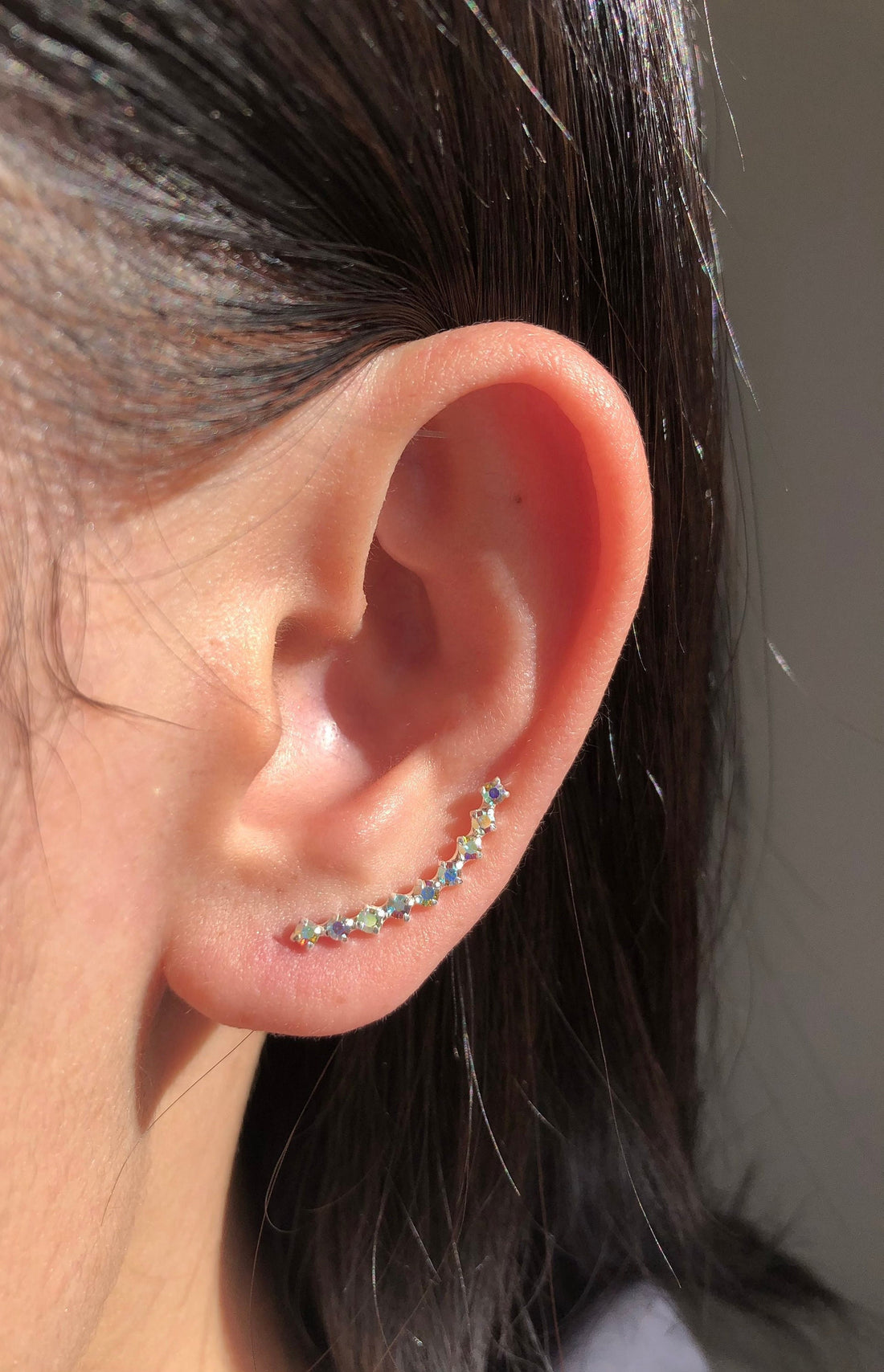 925 Sterling silver ear climber earrings, crystal ear climber, diamond ear climber, CZ ear climber earrings, climber crawler, rainbow cz