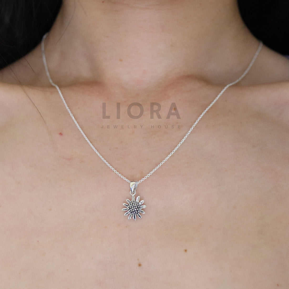 925 Sterling Silver Sunflower Pendant, Sunflower Charm, Sunflower Necklace, Flower Pendant
