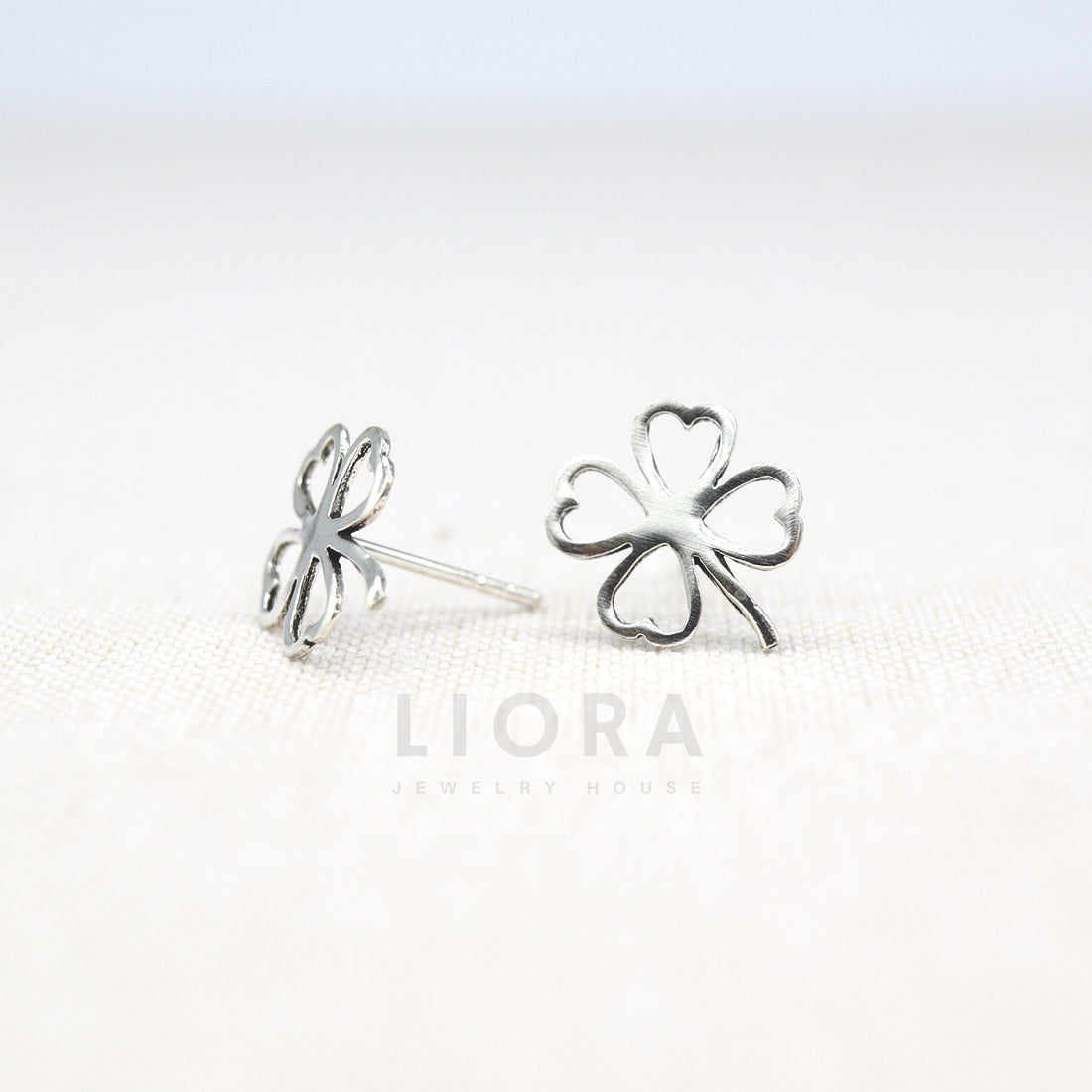 925 Sterling Silver Clover leaf Stud Earrings, 12 mm wide, Four Clover Leaf Earrings, Flower Earrings, Hollow clover Earring, Clover Gift
