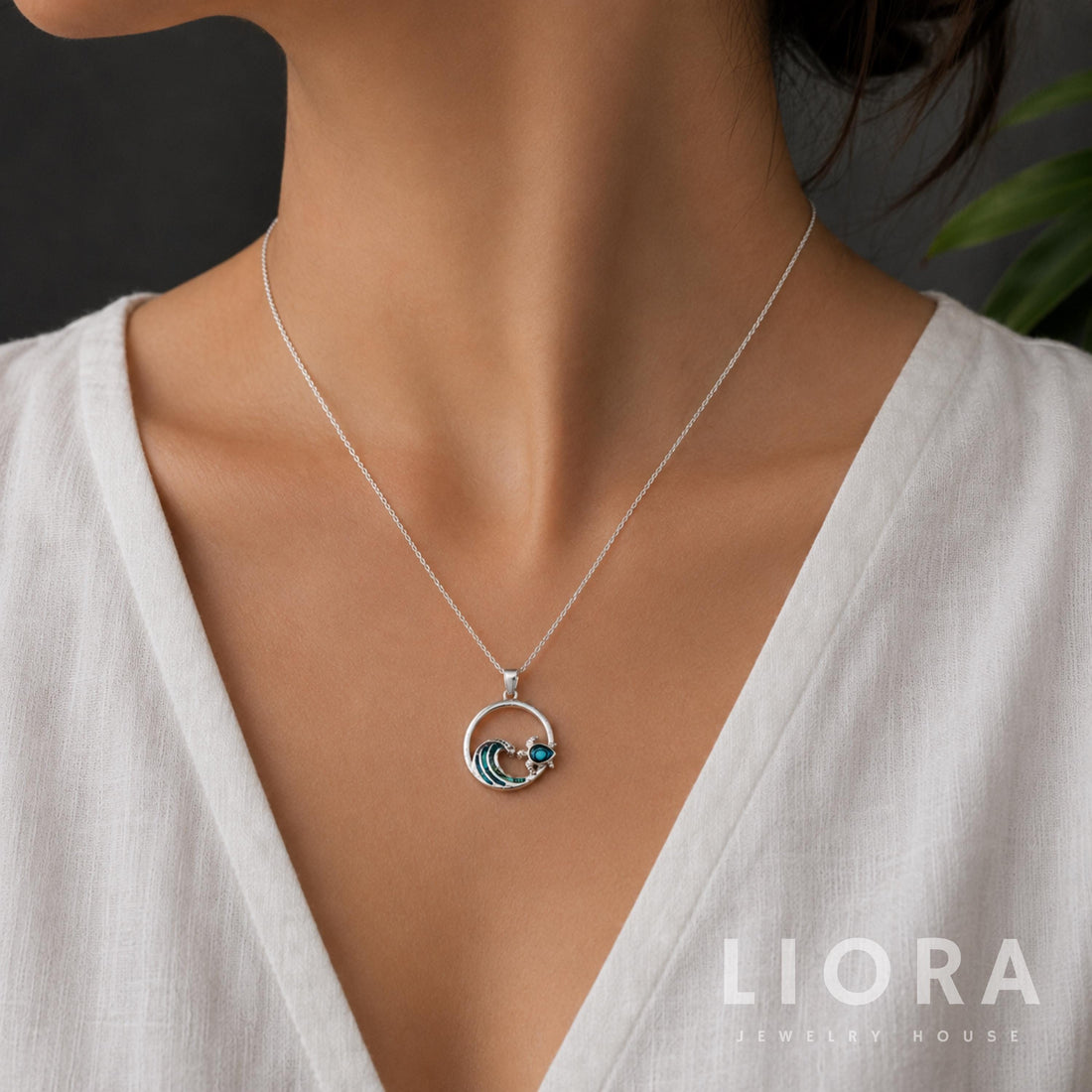 925 Sterling Silver Abalone Turtle Wave Pendant Necklace, Turtle Necklace, Sea Turtle Pendant Charm, Turtle Wave Circle Gift For Her