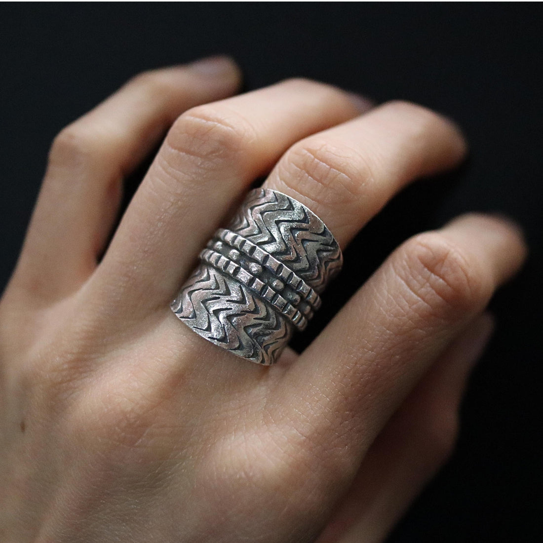 925 Sterling Silver Boho Zigzag Wrapped Ring, Karen Hill Tribe Ring, Adjustable Ring, Boho Ring, Statement Ring, Oversize Wrapped Ring