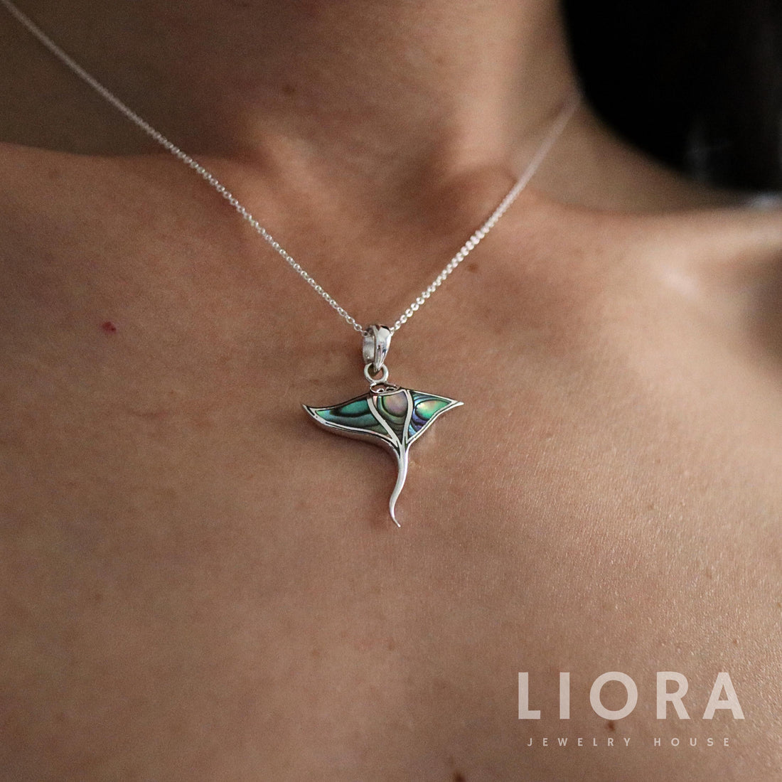 925 Sterling Silver Abalone Manta Ray Pendant, Manta Ray Abalone Shell Pendant, Manta Ray Charm, Manta Ray Necklace, Stingray Pendant