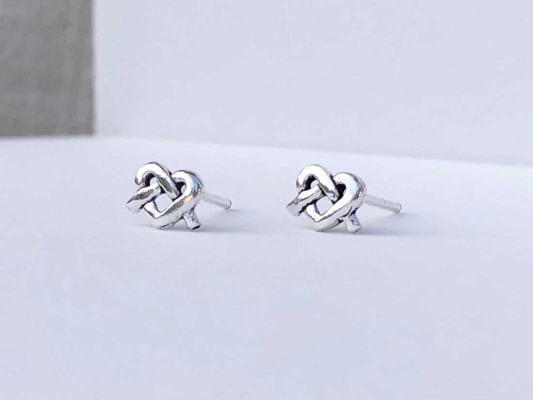 925 Sterling silver heart pretzel stud earrings, heart earrings, heart pretzel, pretzel stud earrings, pretzel, heart studs, 925 pretzel