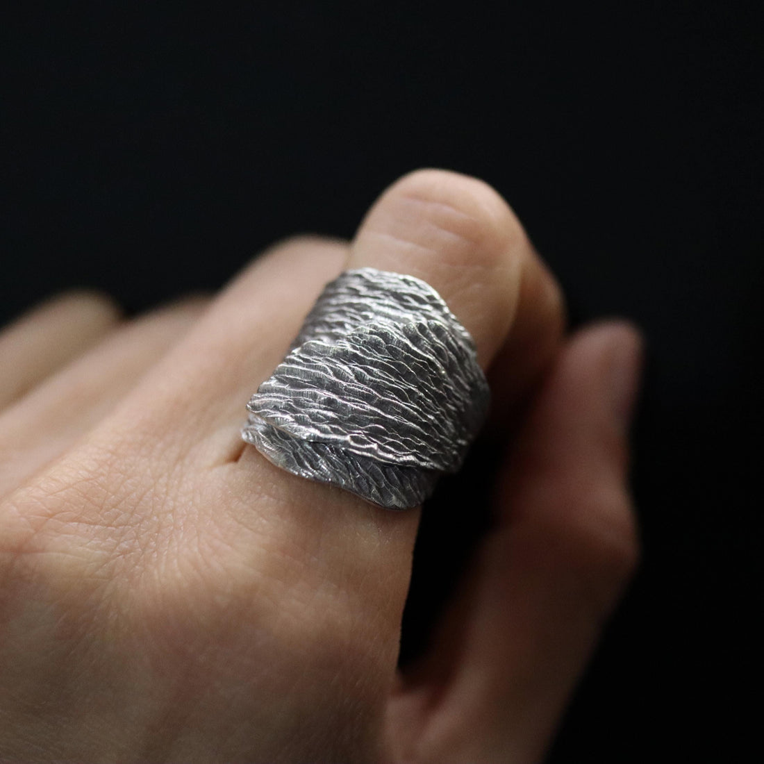 925 Sterling Silver Rough Adjustable Ring, Tail Wrapped Ring, Fish Ring, Artisan Silver Ring, Hill Tribe Ring, Wrapped Ring, Mermaid Ring