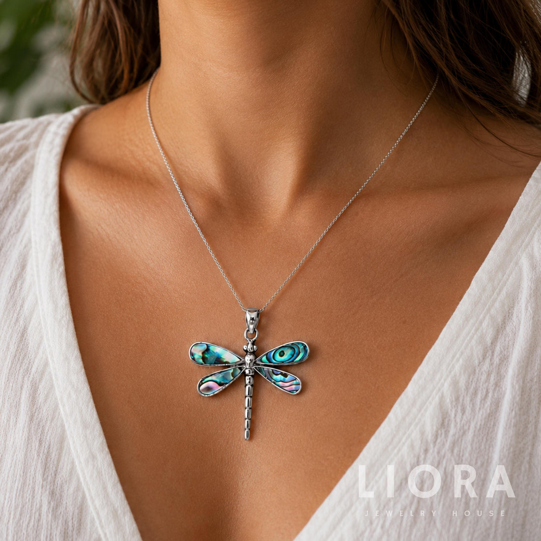 925 Sterling Silver Dragonfly Necklace, Dragonfly Abalone Shell Pendant, Dragonfly Jewelry, Nature Lover Gift, Boho Necklace