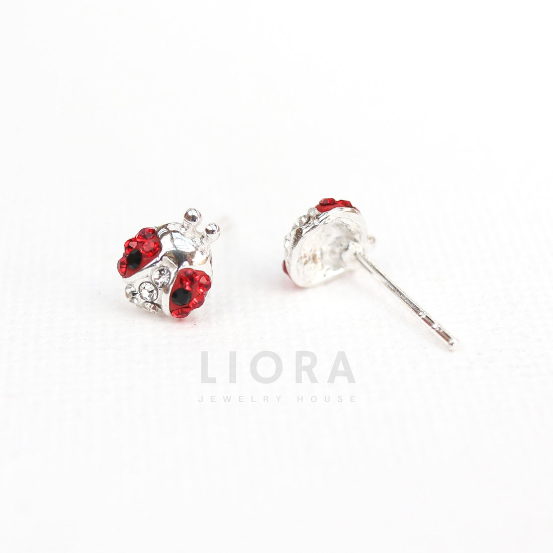 925 Sterling Silver Ladybug Stud Earrings Decorated with CZ Simulated Diamonds, Ladybug Earrings, Ladybug Gift, Animal Earrings