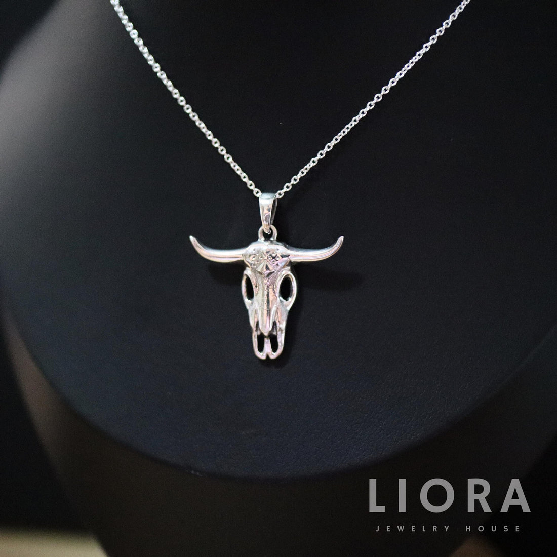 925 Sterling Silver Bull Skull Pendant, Cow Skull Pendant, Buffalo Pendant, Cow Pendant Necklace, Cow Head Necklace, Cow Gift, Gift for him
