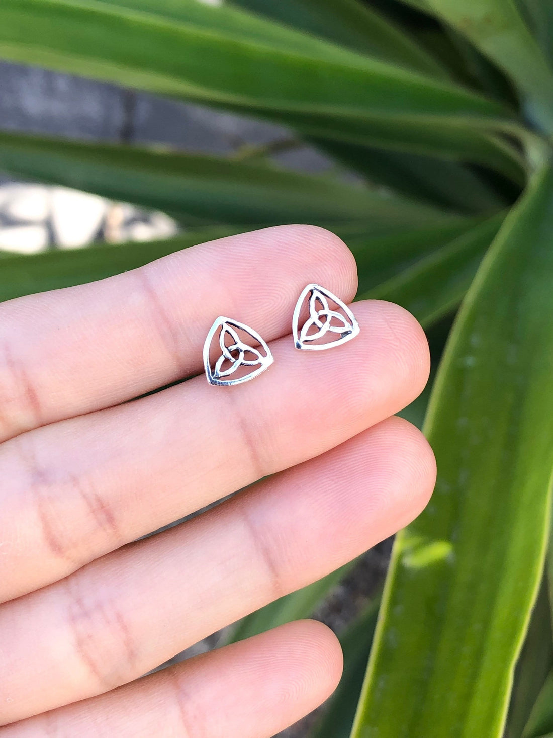 925 sterling silver triangle celtic knot stud earrings, celtic knot earrings, celtic knot studs, silver celtic knot, triangle stud earrings