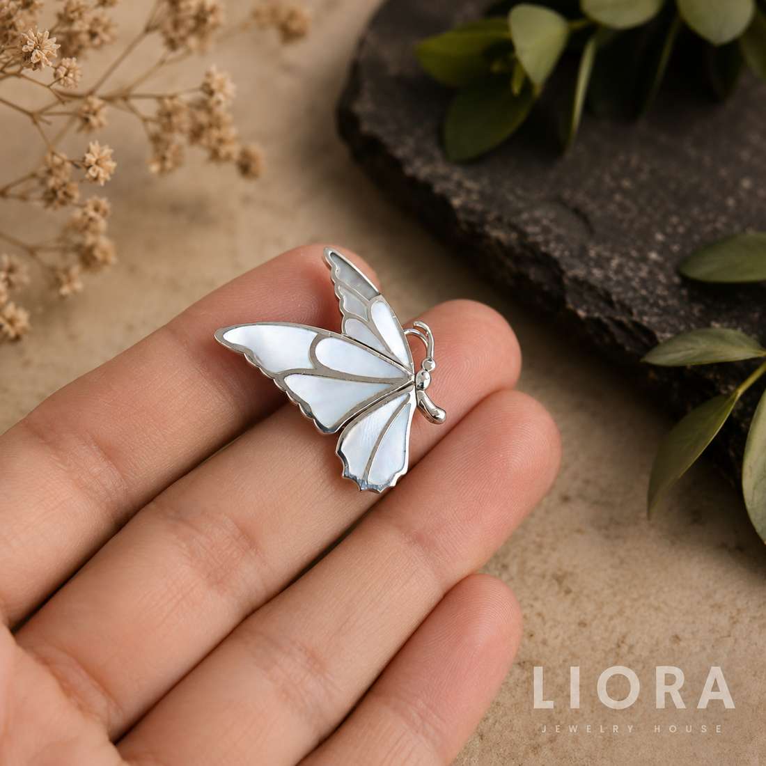 Abalone & Pearl Butterfly Pendant Genuine