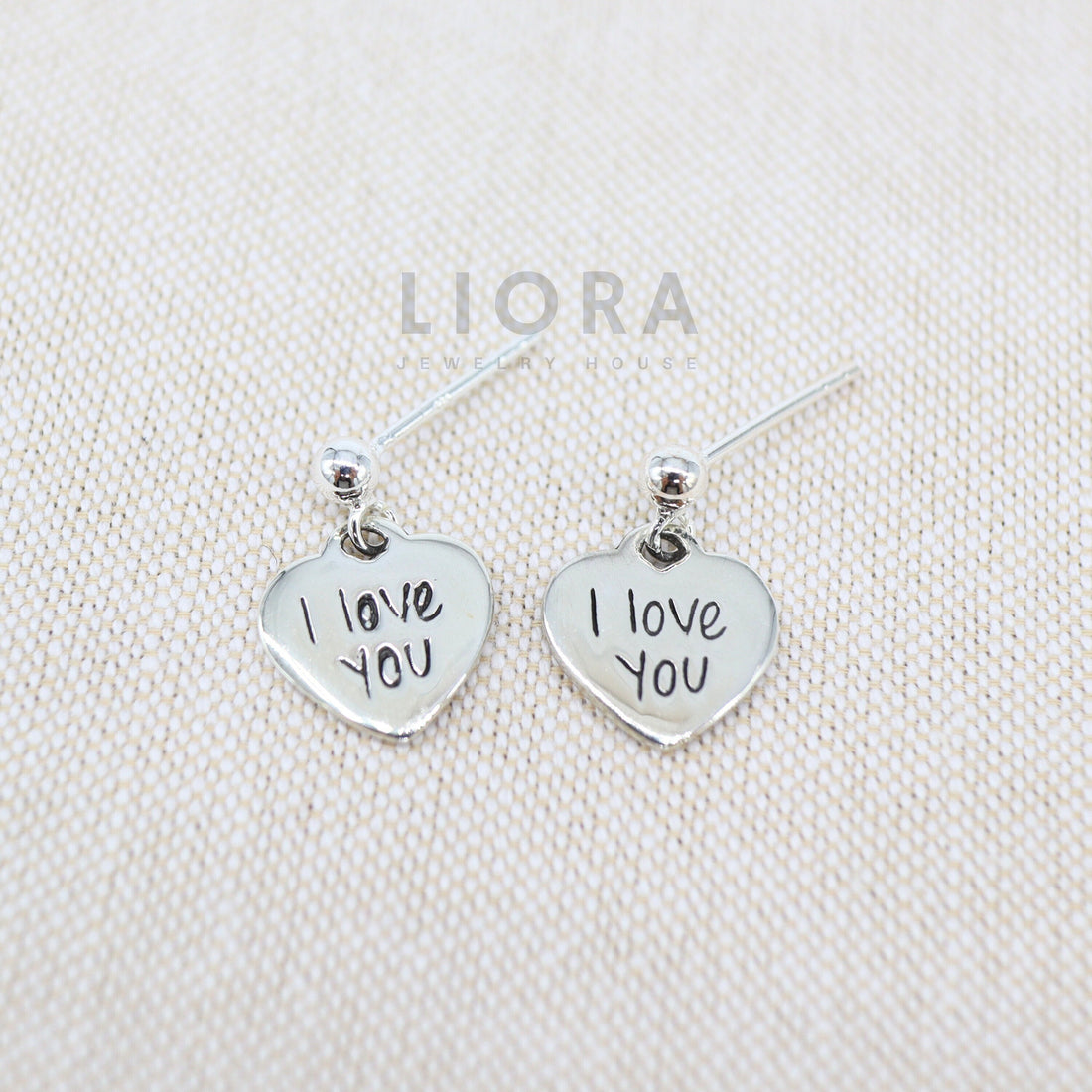 925 sterling Silver Heart Drop Earrings, Dangle Heart Earrings, Initial Heart Earrings, I love you Disc Earrings, I love you Earrings