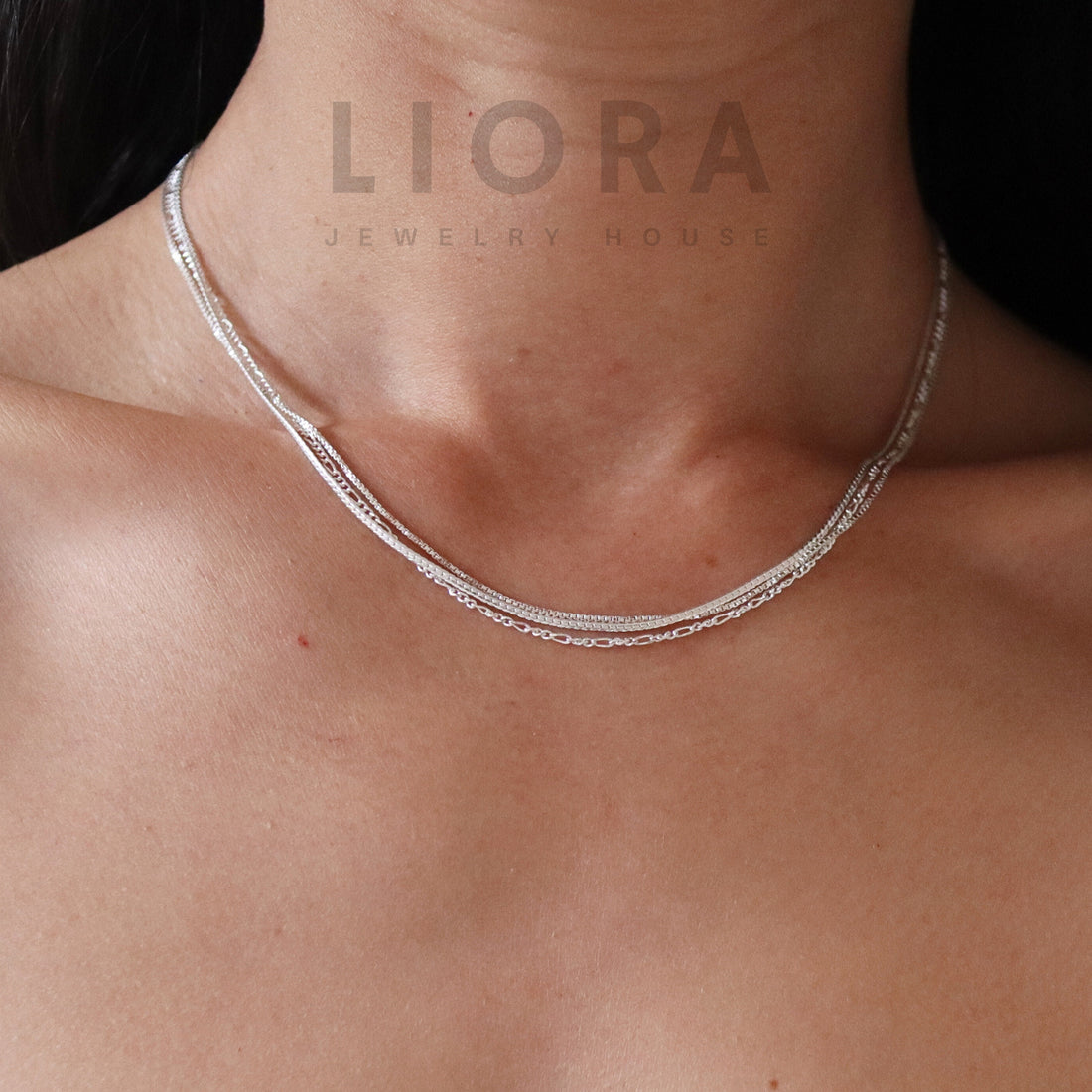 925 Sterling Silver Triple Chain Necklace, Herringbone Figaro Chain, Minimalists Choker Necklace, Triple Layered Necklace, Layering Chains