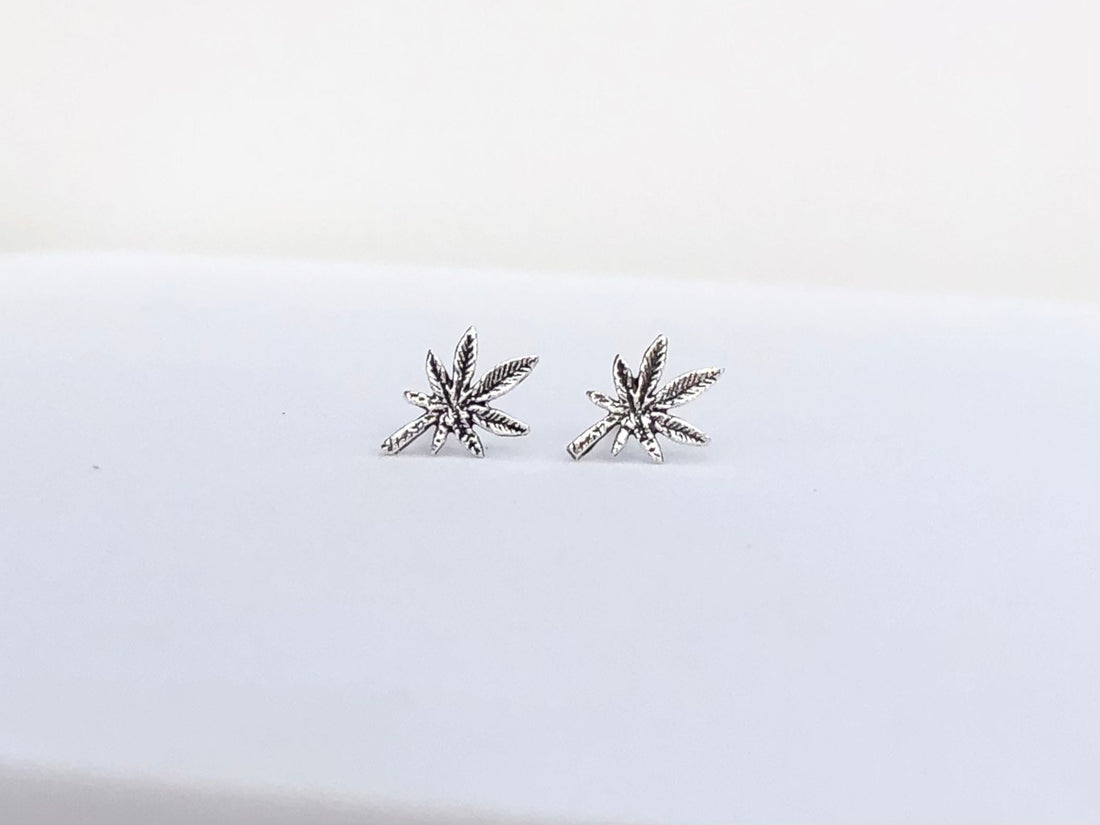 925 Sterling silver marijuana leaf stud earrings, marijuana leaf earrings, marijuana earrings, leaf earrings, marijuana studs, silver leaf