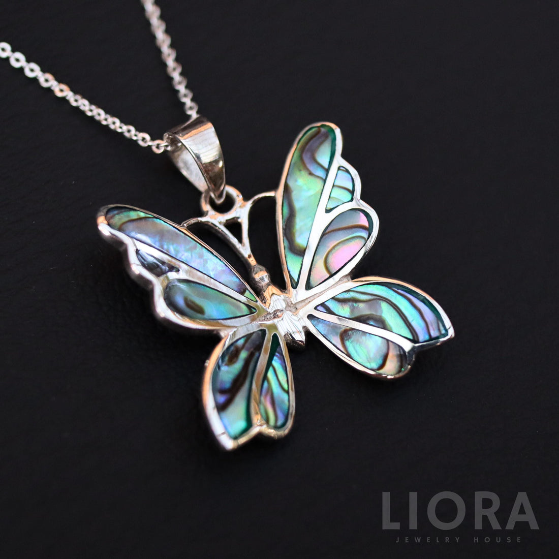 Abalone Butterfly Pendant Necklace, Butterfly Pendant Statement, Silver Abalone Butterfly, Rainbow Butterfly, Butterfly Jewelry Gift