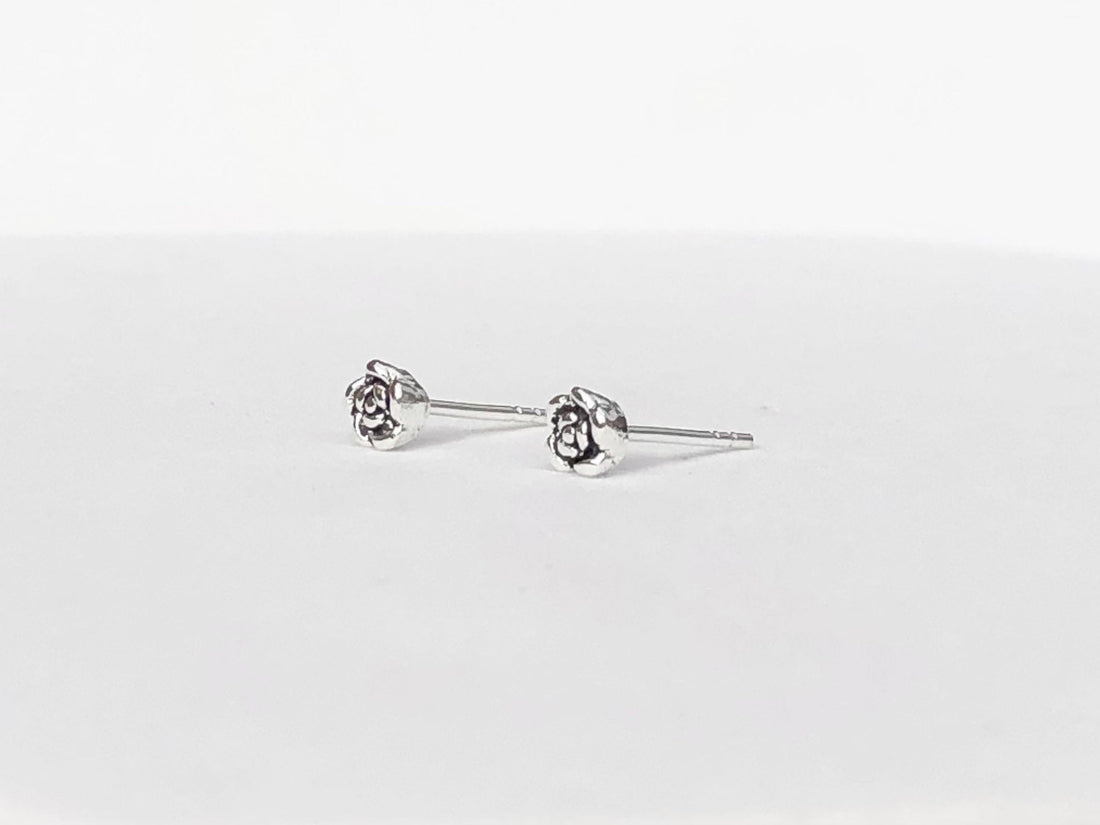 925 Sterling silver rose stud earrings, rose earrings, small rose earrings, silver rose, roses, rose flower gift, rose studs