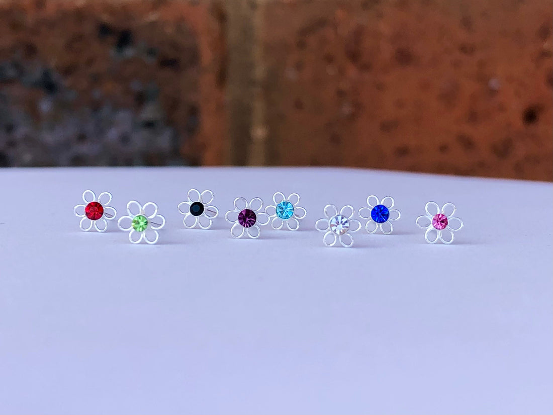 CZ flower stud earrings, tiny flower earrings, flower earrings, hollow flower, cz flower earrings, cz earrings, cz flower, crystal earrings