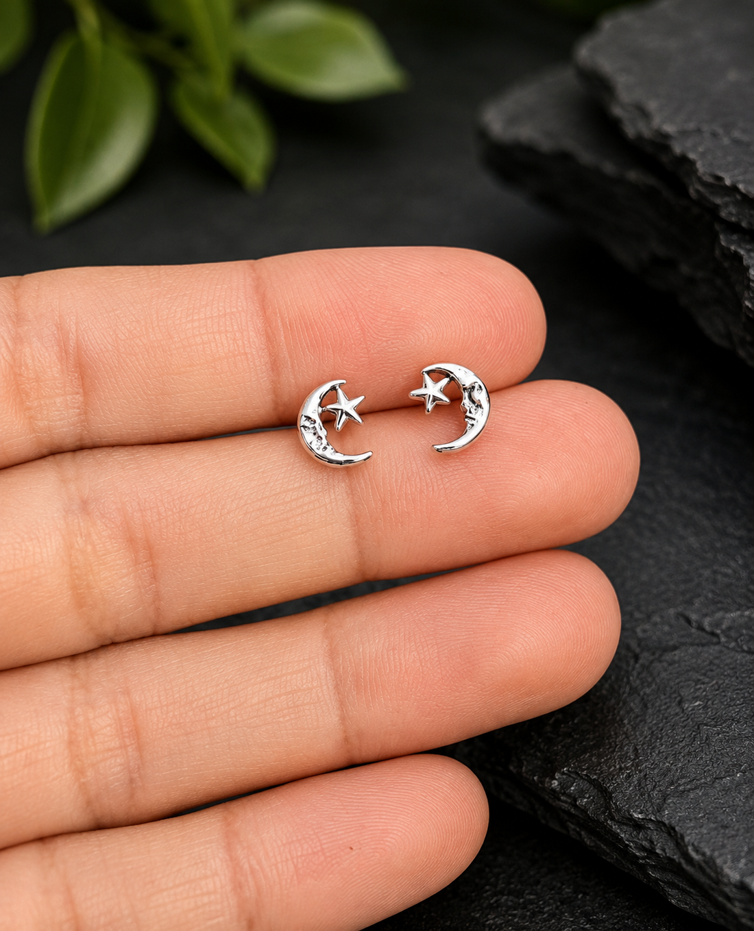 Moon and Star Stud Earrings