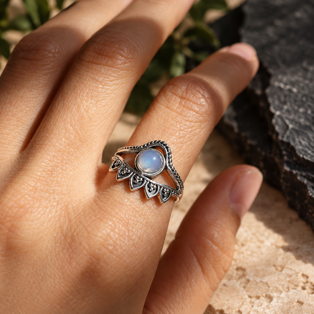 Moonstone Boho Eye Ring