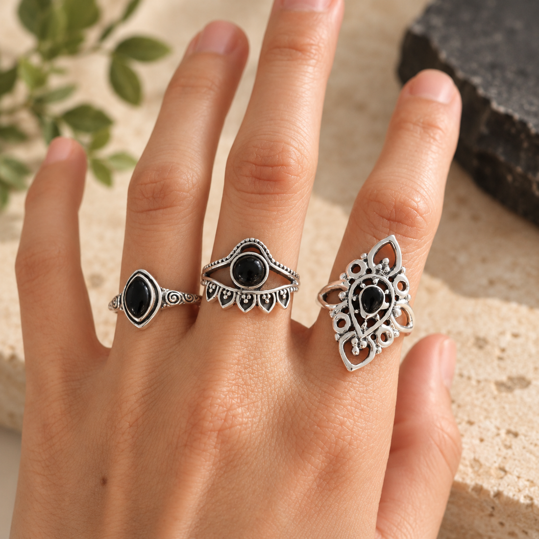 Black Onyx Boho Eye Ring