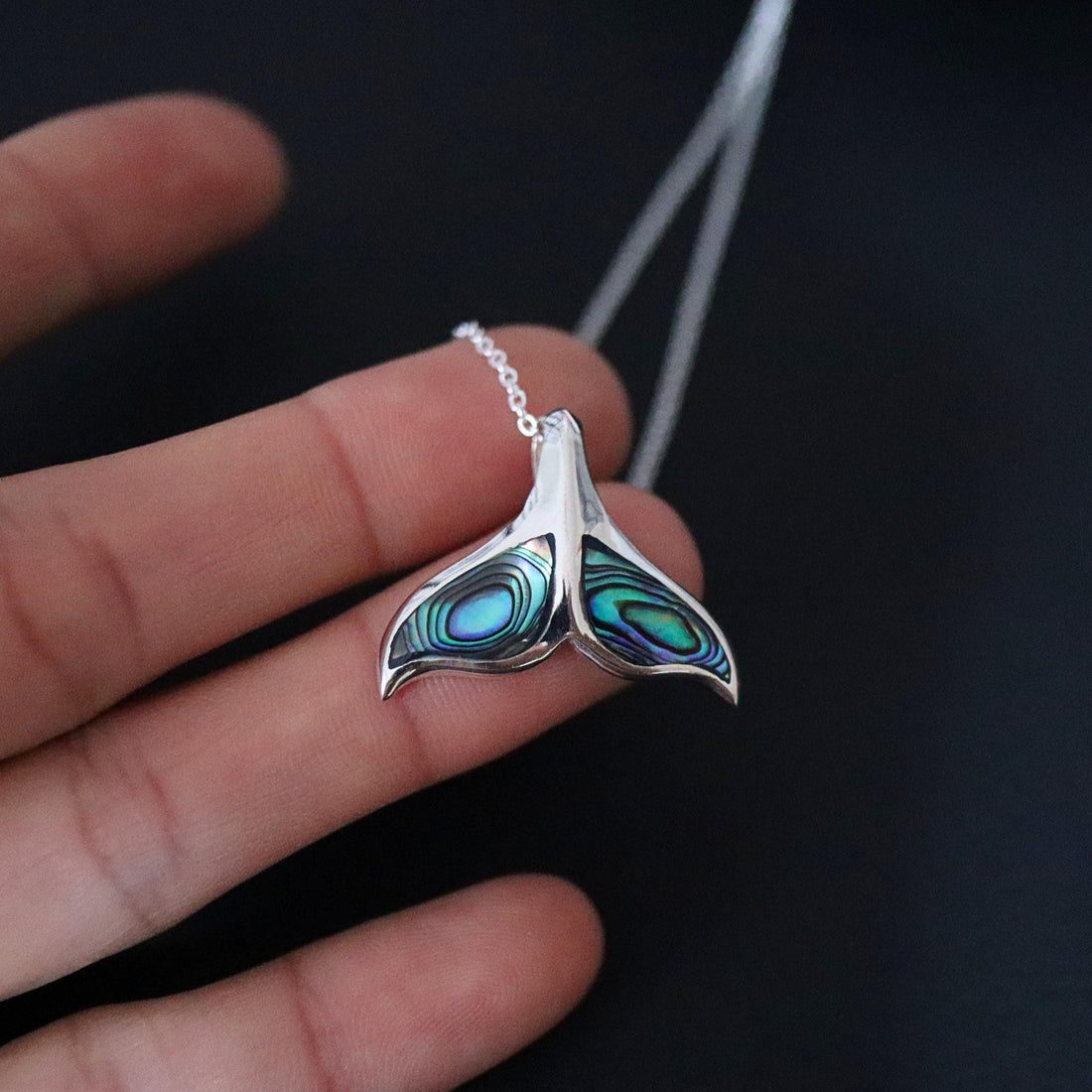 925 Sterling Silver Abalone Whale Tail Pendants, Whale Tail Necklace, Whale Pendant, Whale fluke charm, Whale Tail Gift, Whale Tail Jewelry