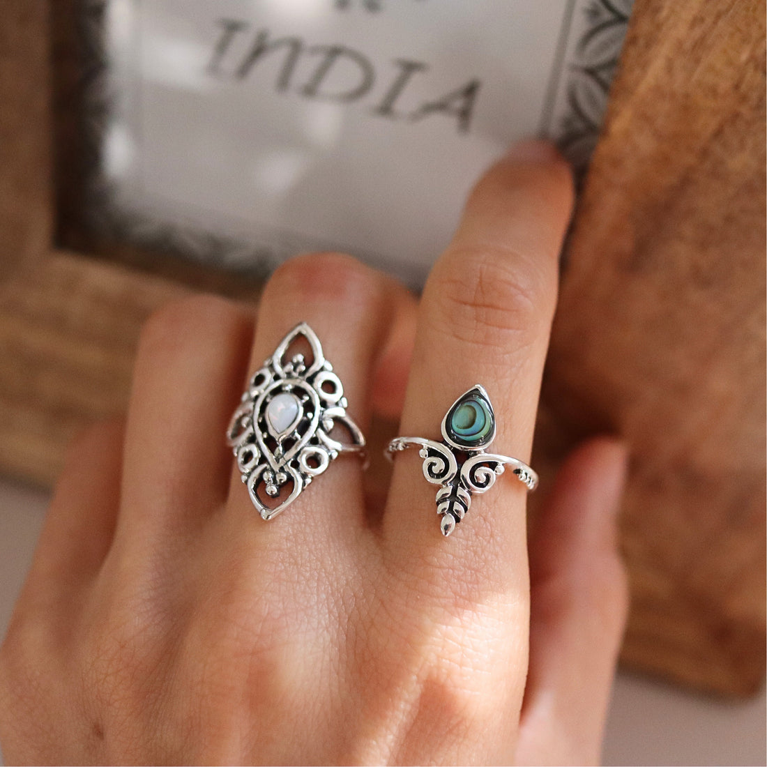 Abalone Silver Ring, Teardrop Abalone Ring, Bridal Ring, Boho Ring, Hippie Ring, Shell Ring, Floral Ring Gift, Abalone Gift, Rainbow Ring