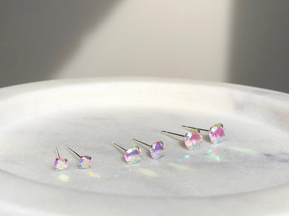 Cz rainbow stud earrings, cz earring, cz stud earrings, rainbow earring, rainbow, aurora earring, hologram earring, crystal, sparking, gift