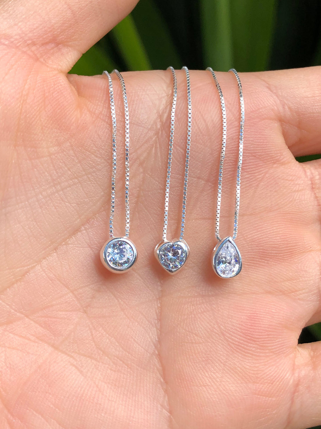 CZ pendant necklace, CZ heart pendant, CZ  circle, tear drop pendant, water drop, cz charm necklace, heart pendant, tiny pendant, oval charm
