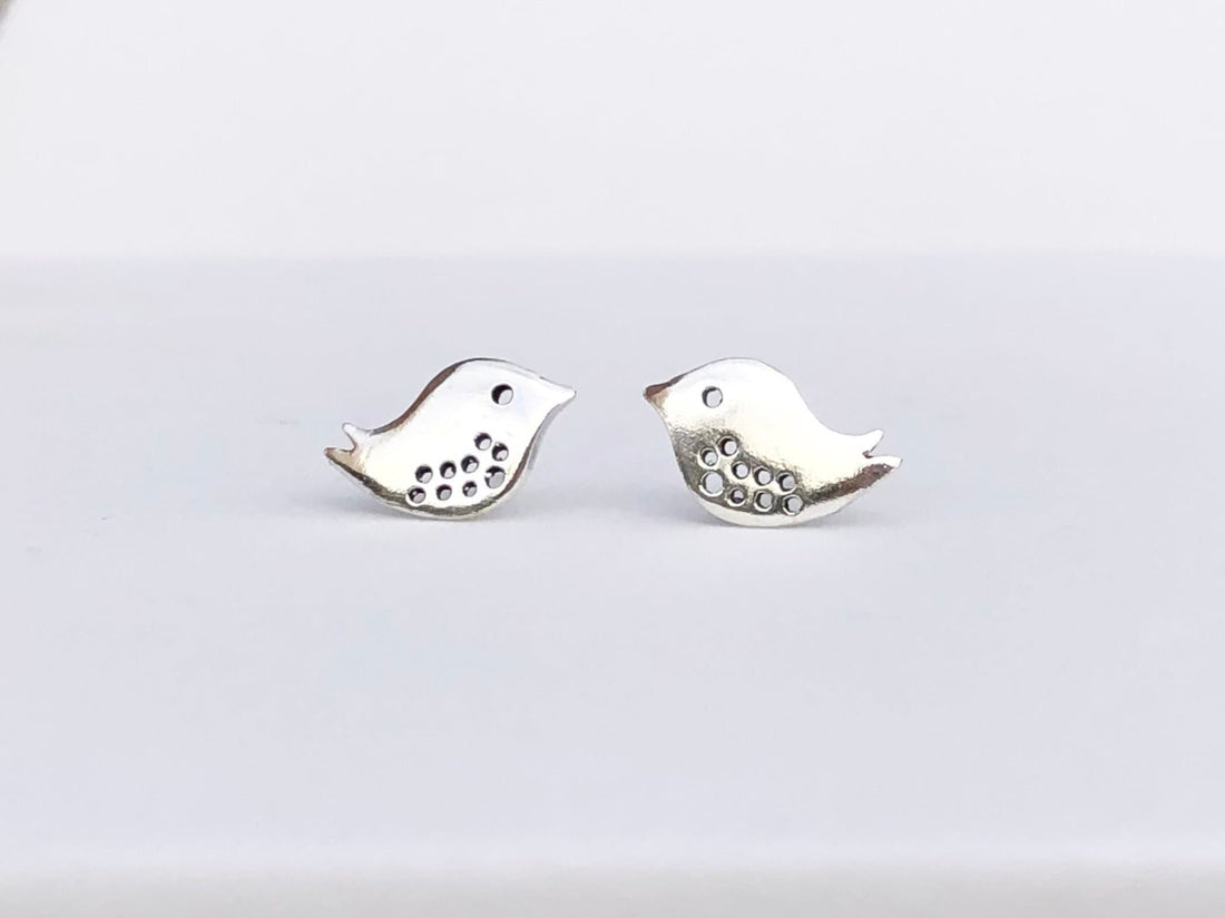 925 Sterling silver bird stud earrings, bird earrings, bird studs, bird jewelry, bird lover gift, cute bird earrings, kid earring, bird gift