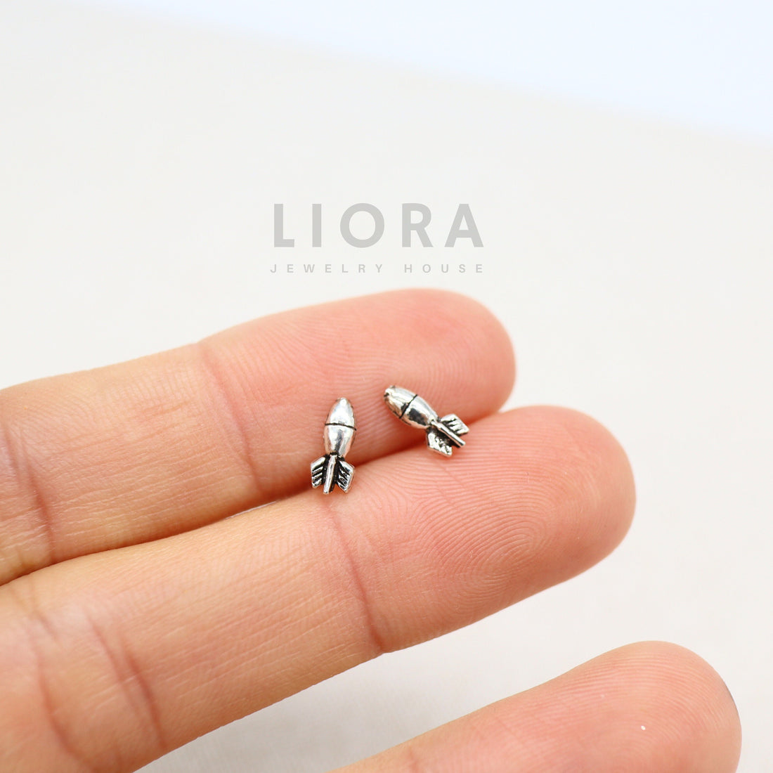 925 Sterling Silver Missile Stud Earrings, Silver Missile Earrings, Tiny Missile Studs, Rocket Earrings