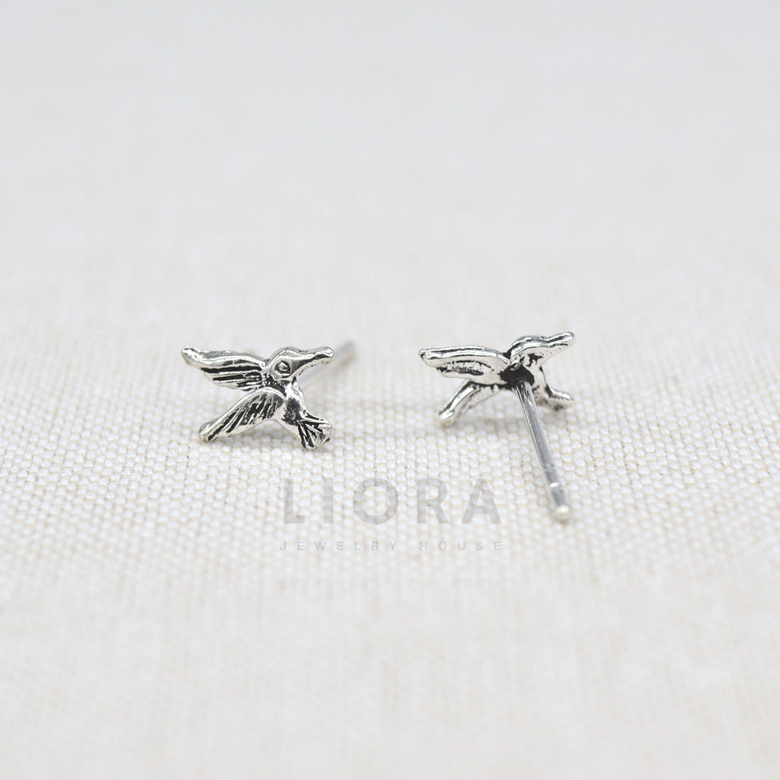 925 Sterling Silver Humming Bird Stud Earrings, 9 mm wide, Humming Bird Earrings, Bird Earrings, Humming Bird Gift