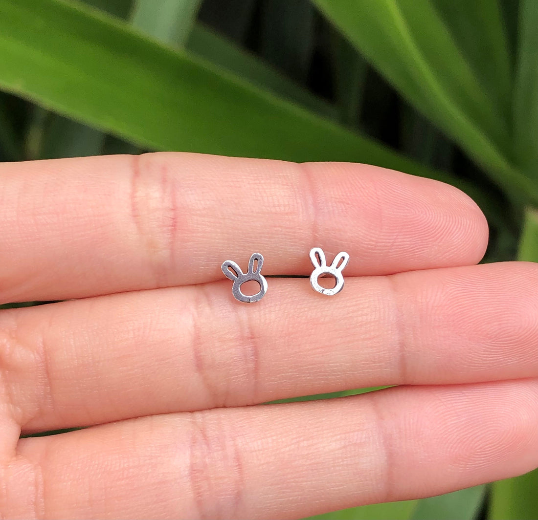 Sterling silver tiny Rabbit head earrings, rabbit stud earrings, hollow rabbit head earrings, rabbit earrings, silver rabbit, rabbit gift