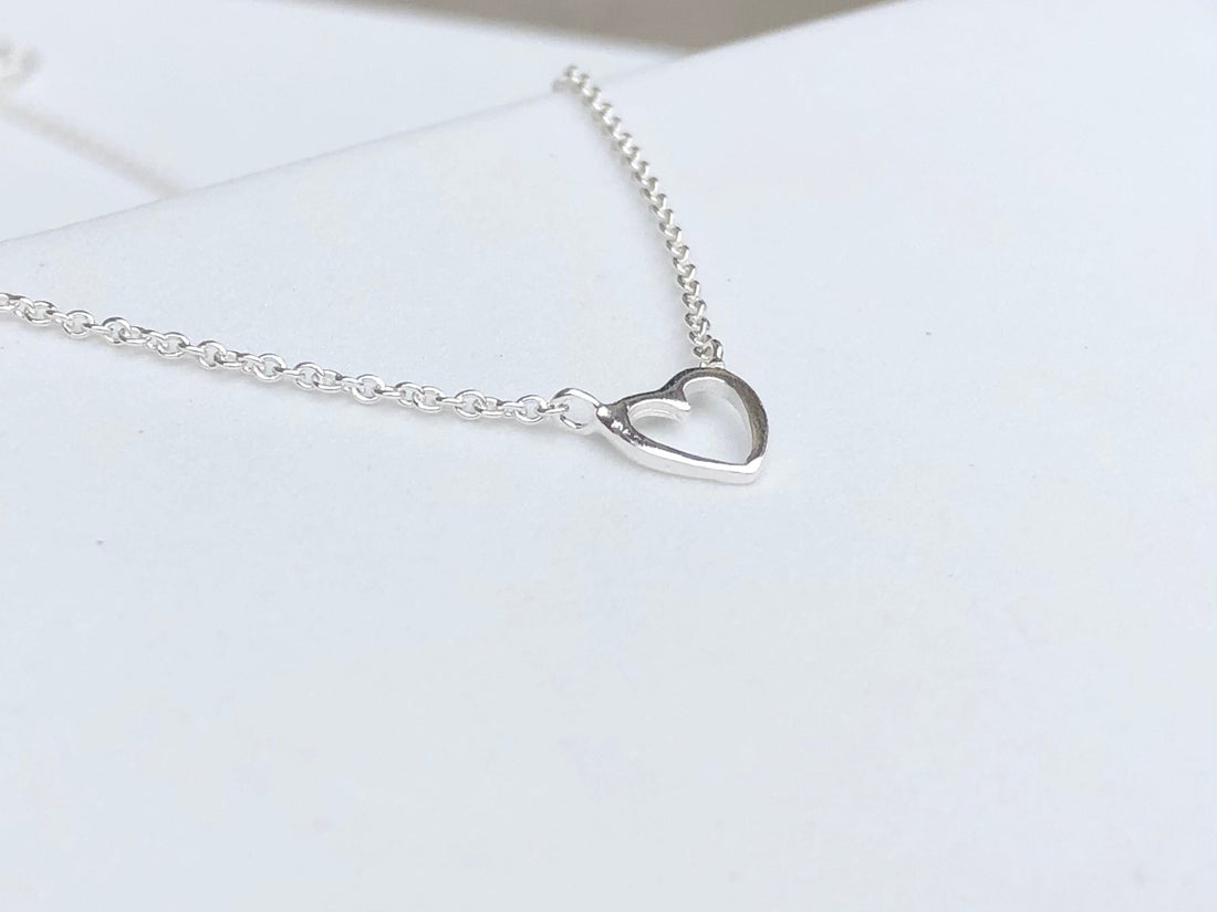 925 sterling silver tiny heart necklace, open heart pendant necklace, small heart necklace, heart chain, tiniest heart pendant, heart