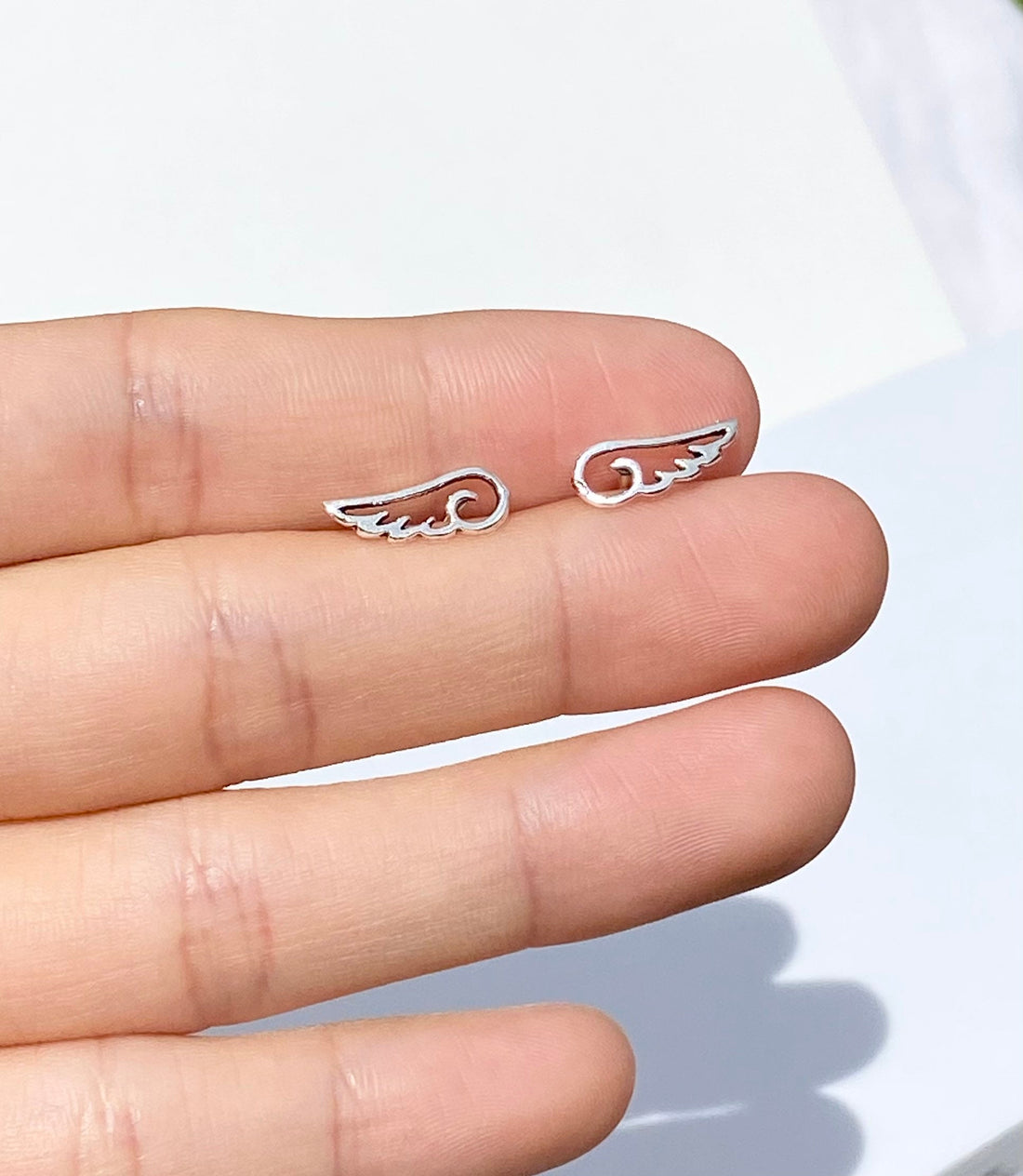 925 Sterling silver wing stud earrings, wing earrings, angel wing, hollow wing earrings, silver wing, small wing earrings, feather earrings