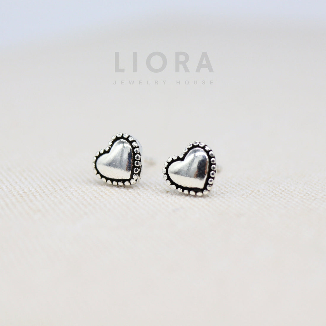 925 Sterling silver Heart Stud Earrings, Heart Earrings, Dot Heart Earrings, Beaded Heart Earrings, Heart Studs, Heart Gift