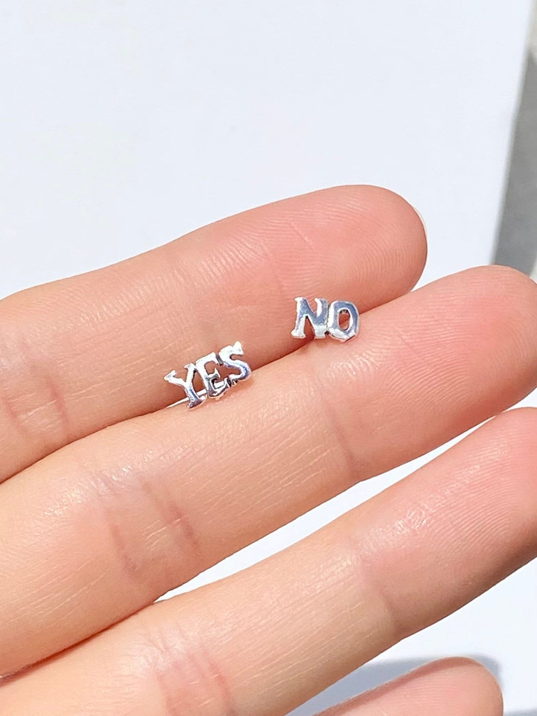 925 Sterling silver yes no letter earrings, yes or no earrings, yes earrings, no earrings, letter earrings, letter stud earrings, YES, NO