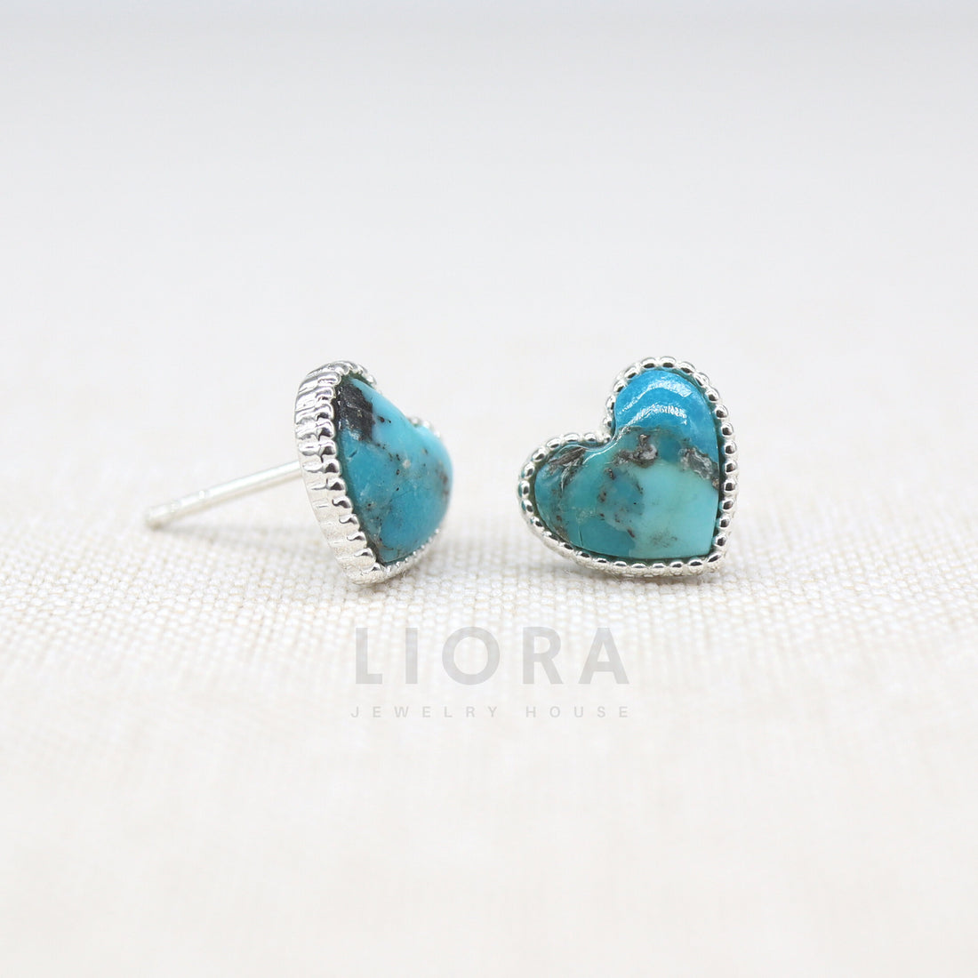 925 Sterling Silver Turquoise Heart Stud Earrings, Turquoise Earrings, 10 mm wide, Heart earrings, Blue Heart Earrings, Turquoise Gift